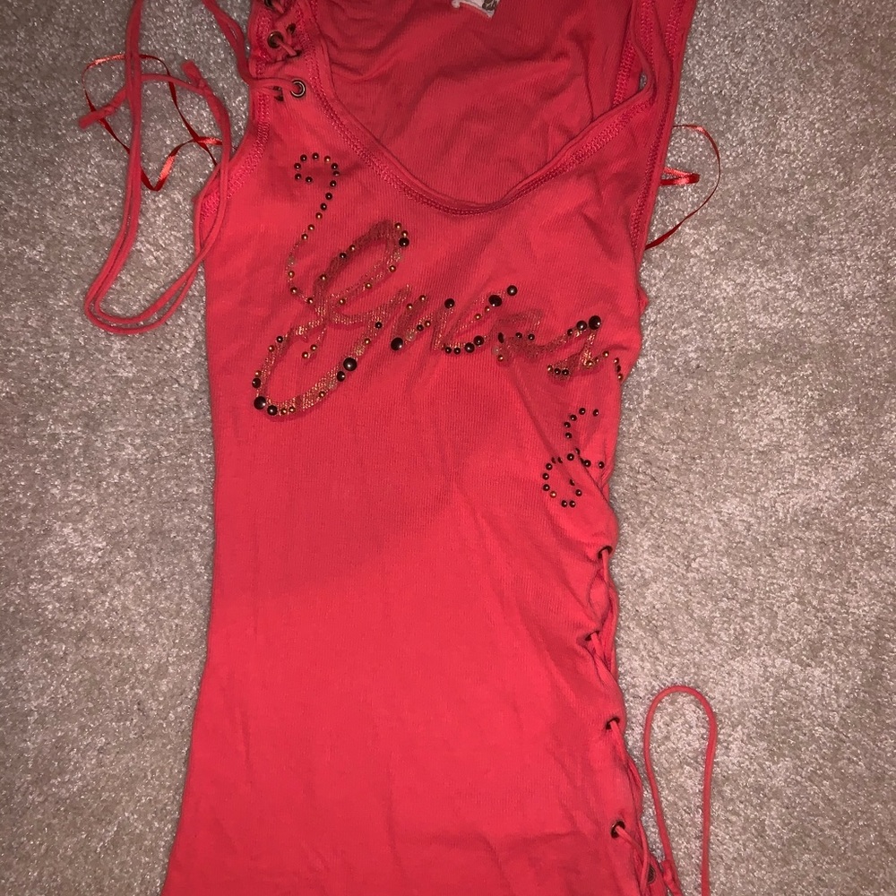 Guess ruched coral orange tank top - summer top